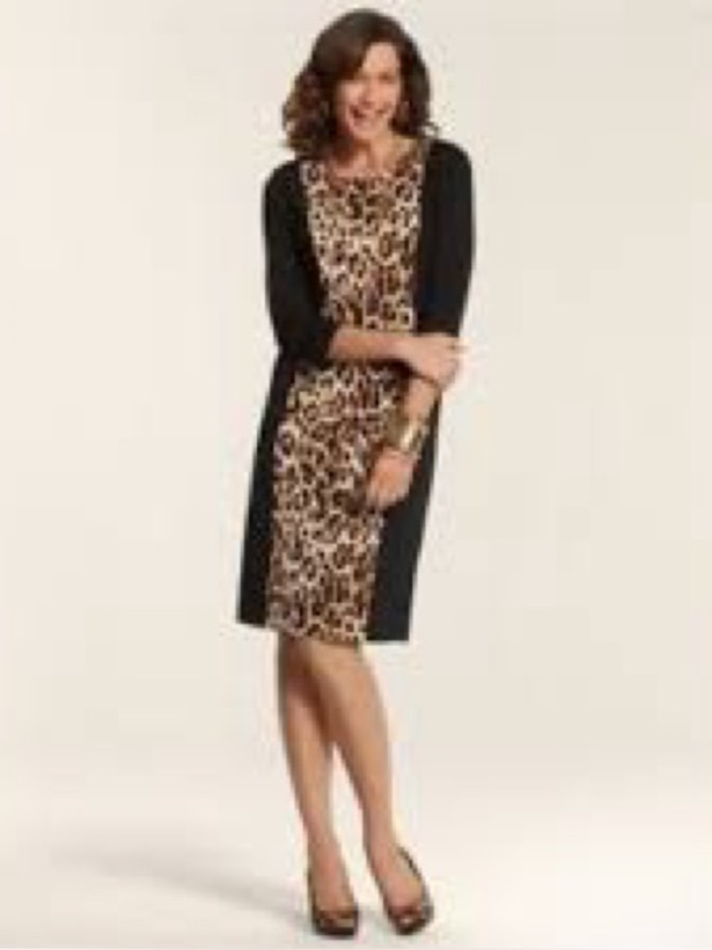 Chico’s So Slimming Leopard Print Colorblock Sheath Dress Size 2